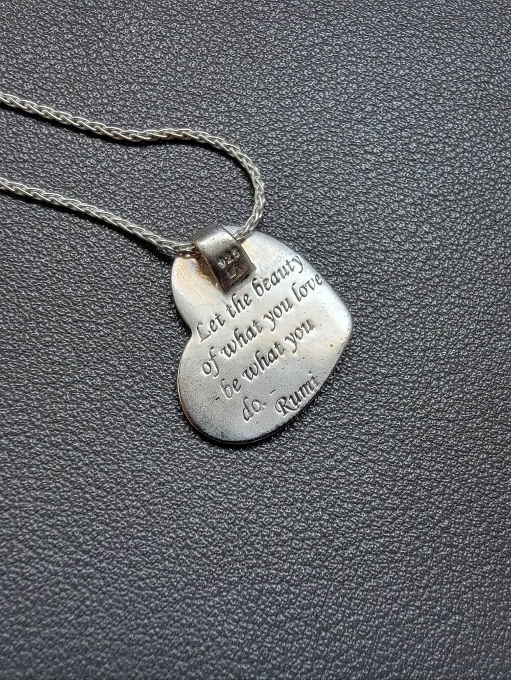 925 Sterling Silver Rumi Quote Heart Necklace | Inspirational Pendant